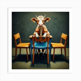 Cow At Table Art Print