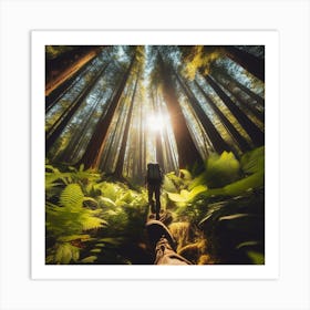 Hiker In The Forest Art Print