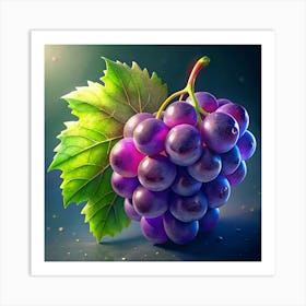 Purple Grapes With Leaf Art Print