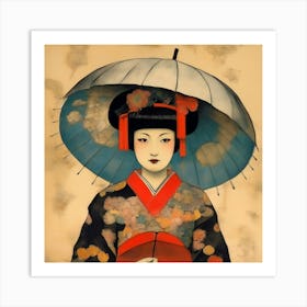 Dadaism Art, Japanese woman with an umbrella Art Print