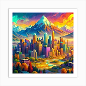 Cityscape With A Mountain Range In The Background 1 Art Print