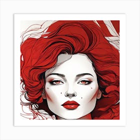 Red Haired Woman - Line Art Style Woman Art Print