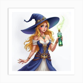 Gorgeous Enchantress With A Crystal Vial, Watercolor 1 Art Print