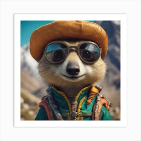 Close Up Portrait, Anthropomorphic Meerkat Mountaneer Wearing An Expedition Outfit, In The Himalayas Art Print