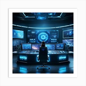 A Futuristic Control Room Showcasing Advanced Ai Powered Data Analysis Featuring An Array Of Comple 2 1 Art Print