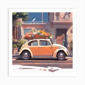 Groovy Grooves: A 60s Beetle Bloomin' with Love Art Print