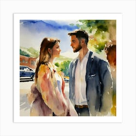 Watercolor Of A Couple Art Print