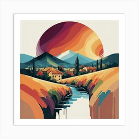 The wide, multi-colored array has circular shapes that create a picturesque landscape 2 Art Print