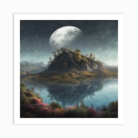 Moonlight Over A Lake Art Print