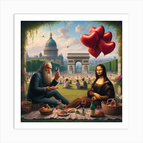 Da Vinci with Mona Lisa in Paris picnic Art Print