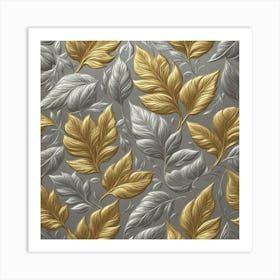 An Embossed Pattern Of Leaves In Metallic Silver And Gold Art Print