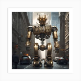 Golden Robot In The City Art Print