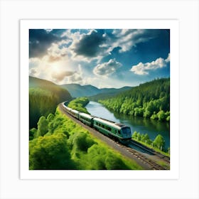 Travel Sky Train Scenery Forest Summer Landscape View Freight Bay Sunlight Green Beautif (5) Art Print