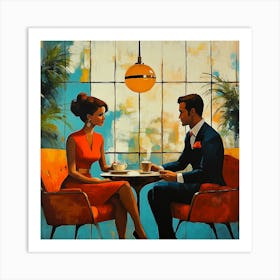 Couple At A Coffee Shop Art Print