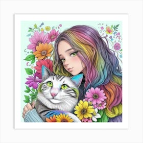 Cat and girl charm 1 Art Print