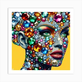 Precious Face: A Bright and Glamorous Collage of a Woman’s Face Made of Precious Stones Art Print