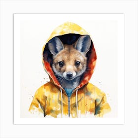 Watercolour Cartoon Wallaby In A Hoodie 1 Art Print