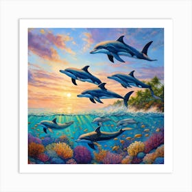 Pod of dolphins Art Print