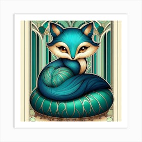 Nouveau style a little blue fox 3 Art Print