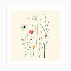 Cute Line Art Wildflowers 8 Art Print