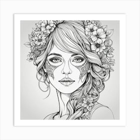 Girl With Flowers In Her Hair Art Print