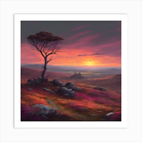The Wild Moorland in Pinks and Orange at Sundown Art Print