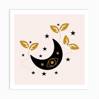 moon eyes stars clouds and plants square canvas print by andreea eremia design fy