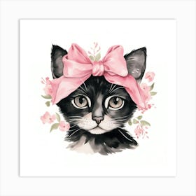 Black Cat With Pink Bow 1 Art Print