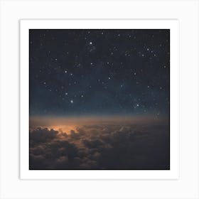 Moon And Stars Above The Clouds Art Print