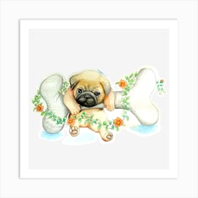 Pug Dog Bone Art Print