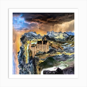 Castle In The Clouds Fantasy Landscape Stormy Art Print