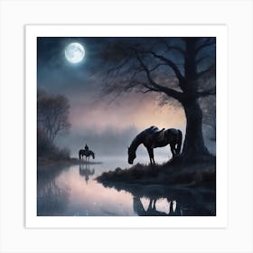 Moonlight By The Water 1 Art Print