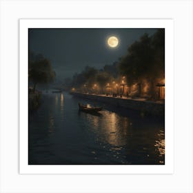 Moonlight On The River Art Print