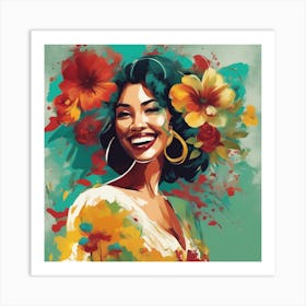 An Artwork Depicting A Smile Women, Big Tits, In The Style Of Glamorous Hollywood Portraits, Green R Art Print