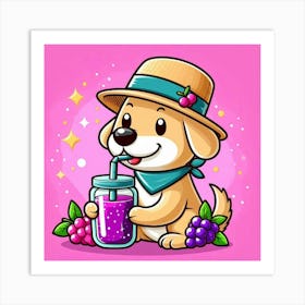 Cute Dog Drinking Smoothie Art Print