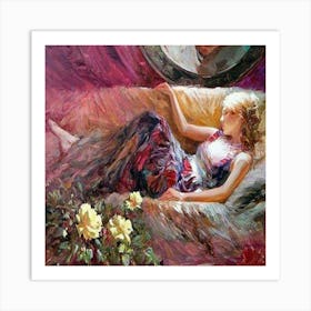 Girl Laying On A Couch Art Print