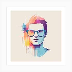 a colorful portrait of man with glasses Art Print