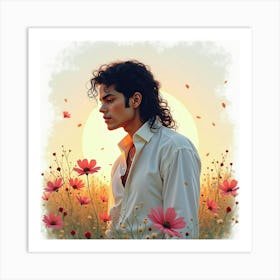 Watercolor Image Of Michael Jackson In A Dreamy Landscape 1 Art Print