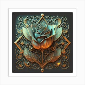 Stylized and intricate geometric black rose 3 Art Print