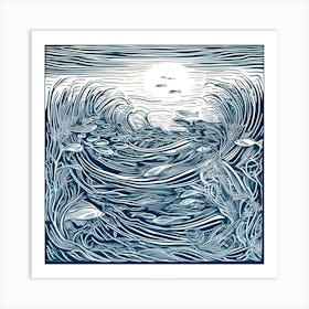 Linocut 'Seascape' Art Print