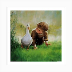 Little Boy And Duck Art Print