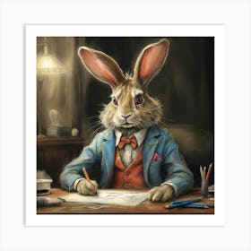 Rabbit At Desk 1 Art Print