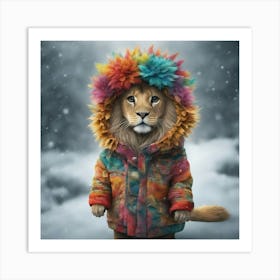 Lion In The Snow Art Print