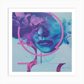 Pink and blue surreal woman portrait Art Print