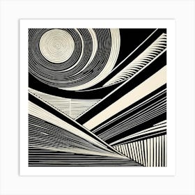 Mid Century Inspired Linocut Abstract Black And White art, 125 Art Print