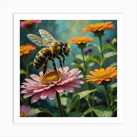 Bee On Flowers Art Print