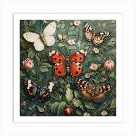 Butterflies And Flowers Art 2 Art Print