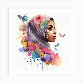 Watercolor Floral Muslim Arabian Woman #7 Art Print