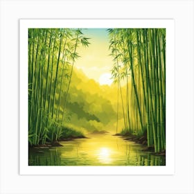 A Stream In A Bamboo Forest At Sun Rise Square Composition 298 Art Print