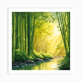 A Stream In A Bamboo Forest At Sun Rise Square Composition 326 Art Print